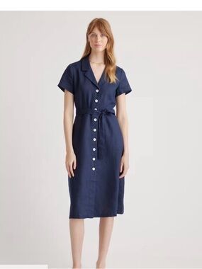 Quince Navy Short-Sleeve Midi Dress